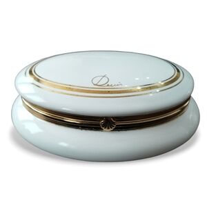 Vintage Italian Porcelain Trinket Box White & Gold | Hinged Vanity Box